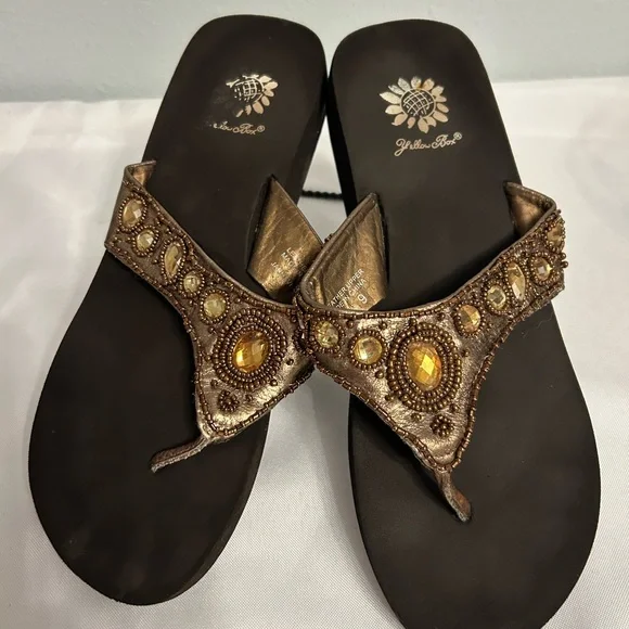 Yellow Box Gold and Brown Beaded Sandals - Picture 2 of 4